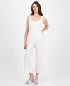 Shop Anne Klein Women's Textured Knit Crepe Pull-on Cropped Palazzo Pants In White Dove
