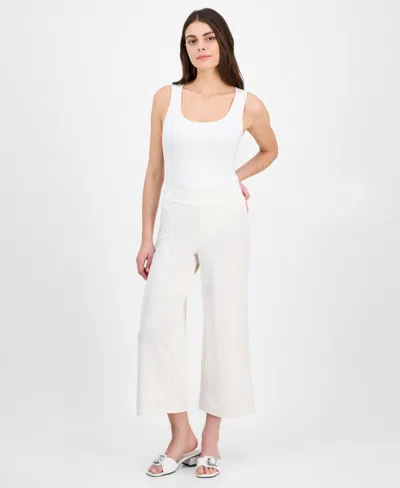 Anne Klein Women's Textured Knit Crepe Pull-on Cropped Palazzo Pants In White Dove