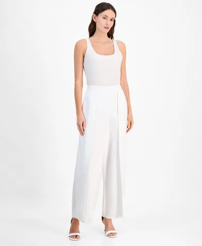 Anne Klein Women's Refined Linen Pull-on Flyaway Wide-leg Pants In Bright White