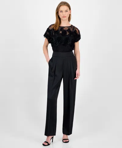 Anne Klein Women's Pull-on High-rise Pleat-front Pants In Black