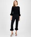 Anne Klein Womens Faux Fur Viscose Cropped Pants In Anne Black
