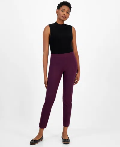 Anne Klein Petite Hollywood Pull-on Slim-leg Pants In Deep Plum