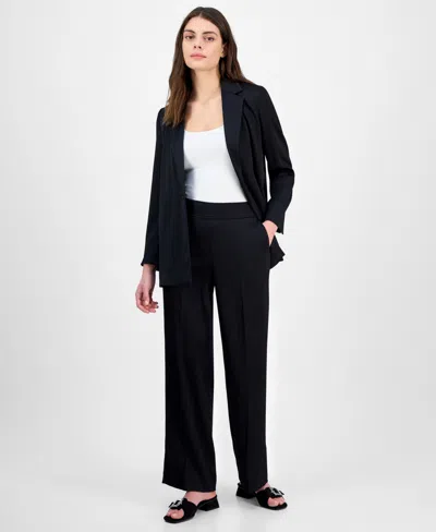 ANNE KLEIN WOMEN'S CRINKLED SATIN PULL-ON WIDE-LEG HIGH RISE PANTS
