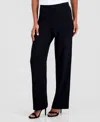 Anne Klein Textured Pull-on Wide Leg Pants In Black