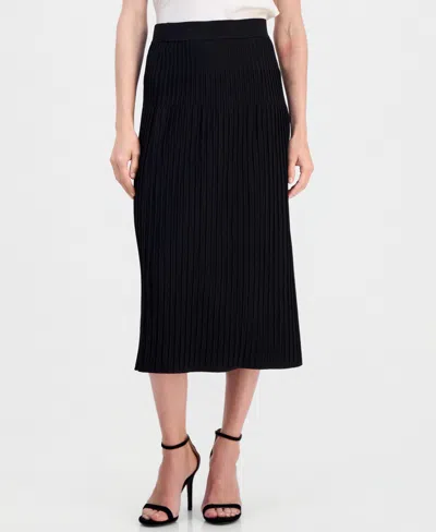 Anne Klein Women's Pull-on Pleated A-line Sweater Skirt In Anne Black