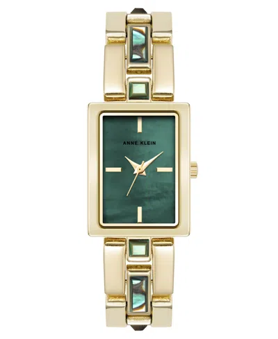 Anne Klein Women's Quartz Abalone Gemstone Accented Gold-tone Alloy Metal Bracelet Watch, 21mm In Green,blue,gold-tone