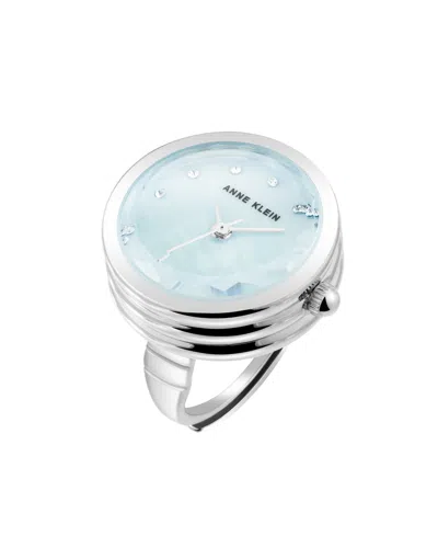 Anne Klein Women's Quartz Aqua And Silver-tone Metal Alloy Ring Watch, 20mm In Silver-tone,aqua