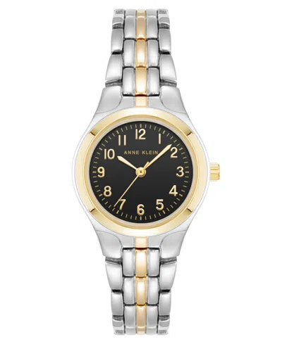 Anne Klein Women's Quartz Black And Two-tone Metal Alloy Watch, 26mm In Black,silver-tone And Gold-tone