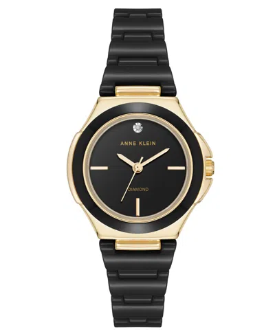 Anne Klein Women's Quartz Black Ceramic Bracelet Watch, 30mm In Black,gold-tone