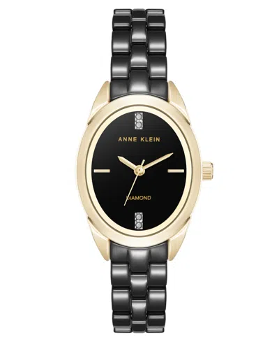 Anne Klein Women's Quartz Black Ceramic Oval Diamond Dial Watch, 27mm