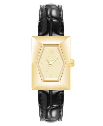 Anne Klein Women's Quartz Black Crocograin Leather Watch, 20mm