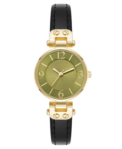 Anne Klein Women's Quartz Black Essential Leather And Gold-tone Alloy Metal Strap Watch, 26mm In Black,green,gold-tone