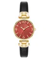 Anne Klein Women's Quartz Black Essential Leather And Gold-tone Alloy Metal Strap Watch, 26mm In Black,red,gold-tone