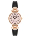 Anne Klein Women's Quartz Black Essential Leather And Rose Gold-tone Alloy Metal Strap Watch, 26mm In Black,pink,rose Gold-tone