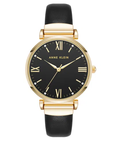 Anne Klein Women's Quartz Black Leather Band Watch, 36mm