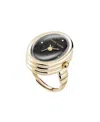 Anne Klein Women's Quartz Black Sandstone Gemstone And Gold-tone Alloy Metal Ring Watch, 17mm In Black,gold-tone