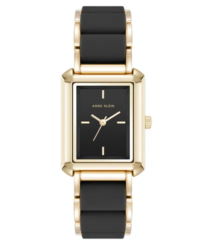 Anne Klein Women's Quartz Black Silicone And Gold-tone Metal Alloy Bracelet Watch, 26mm In Black,gold-tone