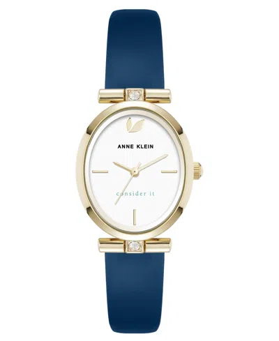 Anne Klein Women's Quartz Blue Leather And Gold-tone Metal Alloy Watch, 26mm In Blue,gold-tone