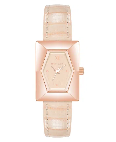 Anne Klein Women's Quartz Blush Crocograin Leather Band Watch, 20mm
