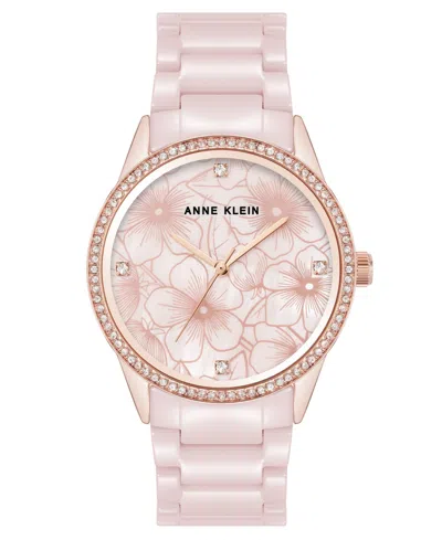 Anne Klein Women's Quartz Blush Floral Ceramic Bracelet Watch, 34mm In Blush Pink