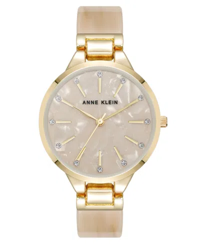 Anne Klein Women's Quartz Boyfriend Tan Acetate And Gold-tone Metal Alloy Bangle Watch, 35.5mm In Tan,gold-tone