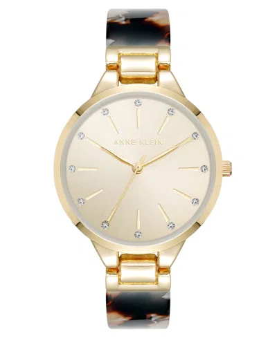 Anne Klein Women's Quartz Boyfriend Tortoise Acetate And Gold-tone Metal Alloy Bangle Watch, 35.5mm In Tortoise,gold-tone