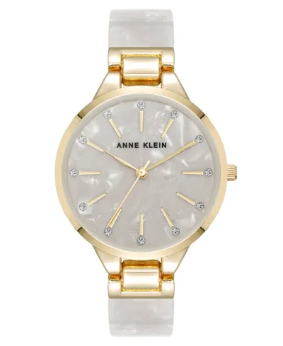 Anne Klein Women's Quartz Boyfriend White Acetate And Gold-tone Metal Alloy Bangle Watch, 35.5mm In White,gold-tone