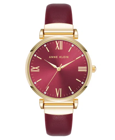 Anne Klein Women's Quartz Burgundy Leather Band Watch, 36mm