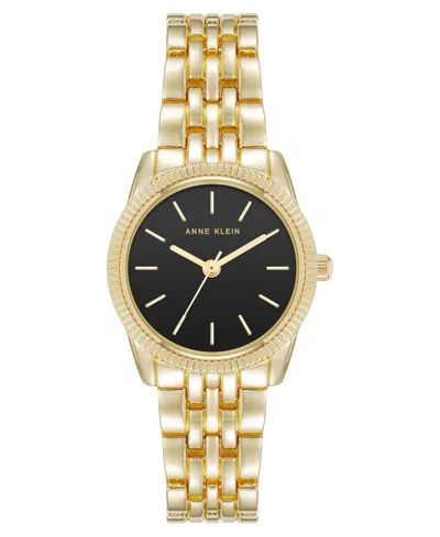 Anne Klein Women's Quartz Casual Coin Edge Black And Gold-tone Alloy Metal Watch, 26mm In Black,gold-tone