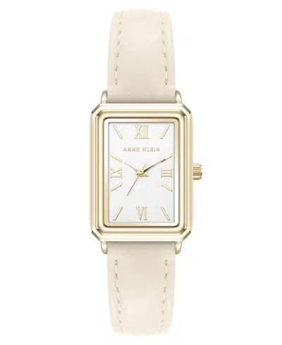 Anne Klein Women's Quartz Casual Cream Polyurethane Leather And Gold-tone Metal Alloy Watch, 25mm In Cream,gold-tone