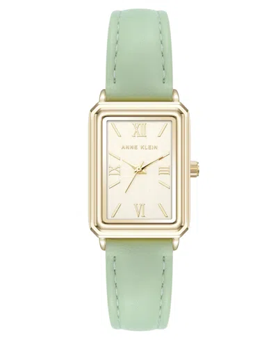 Anne Klein Women's Quartz Casual Mint Polyurethane Leather And Gold-tone Metal Alloy Watch, 25mm In Mint,gold-tone