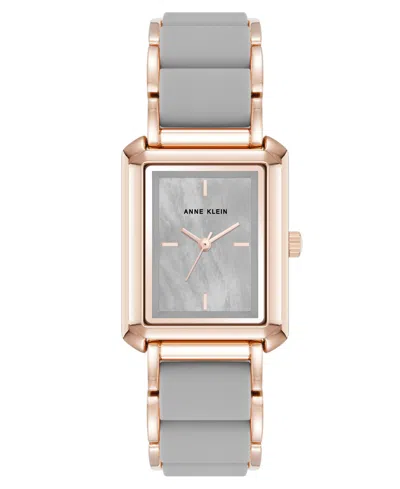 Anne Klein Women's Quartz Casual Rectangular Gray Silicone With Rose Gold-tone Metal Alloy Bracelet Watch, 26mm In Rose Gold-tone,gray