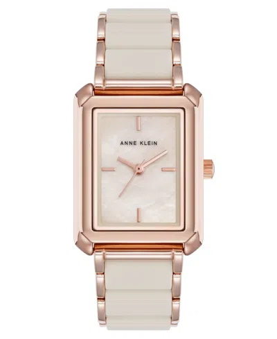 Anne Klein Women's Quartz Casual Rectangular Rose Gold-tone Metal Alloy Bracelet Watch, 26mm