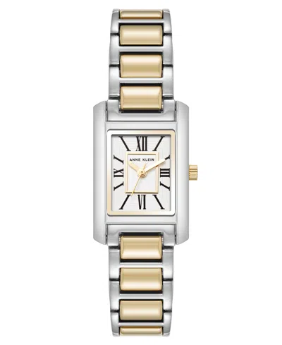 Anne Klein Women's Quartz Classic Rectangular Roman Numeral Two-tone Alloy Metal Watch, 20mm In Silver-tone,gold-tone