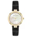 Anne Klein Women's Quartz Consider It Black Leather And Gold-tone Alloy Metal Band Watch, 32mm In Black,gold-tone