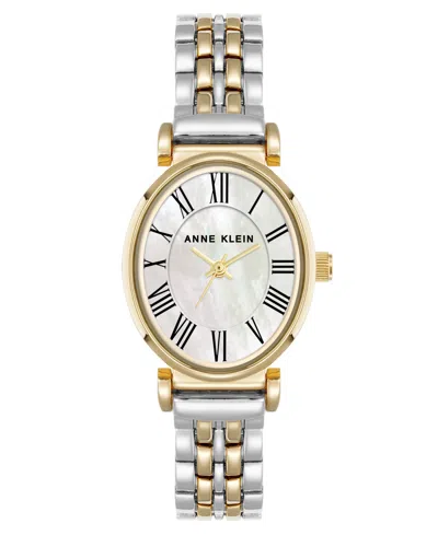 Anne Klein Women's Quartz Contemporary Oval Two-tone Metal Alloy Bracelet Watch, 25mm In Multi