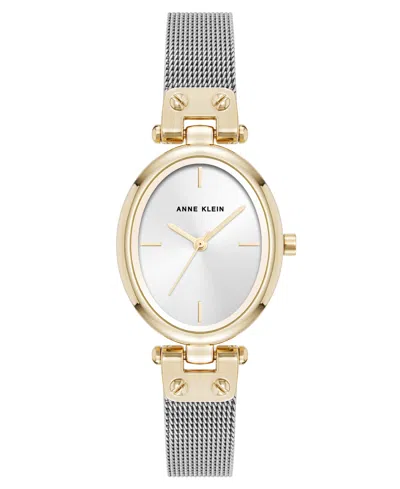 Anne Klein Women's Quartz Continental Oval Two-tone Stainless Steel Mesh Band Watch, 26mm In Multi