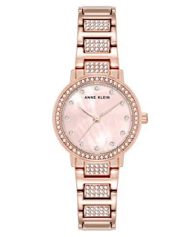 Anne Klein Women's Quartz Crystal Embellished Rose Gold-tone Alloy Metal Bracelet Watch, 26mm