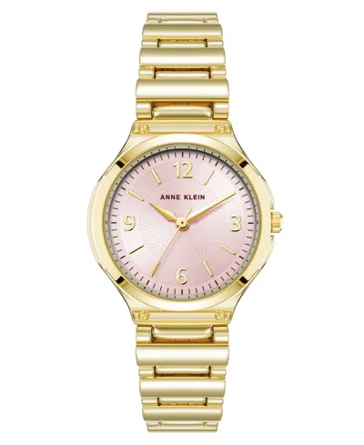Anne Klein Women's Quartz Cultivated Gold-tone Metal Alloy And Pink Dial Watch, 30mm In Pink,gold-tone