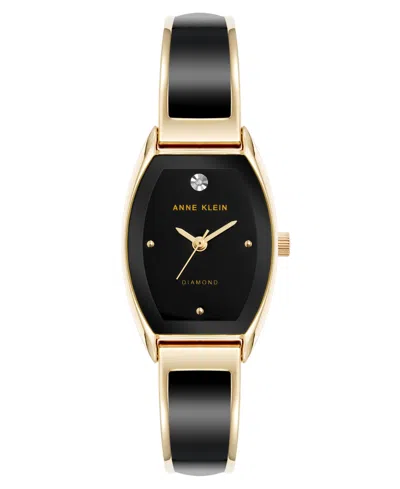 Anne Klein Women's Quartz Cushion Black Enamel With Gold-tone Metal Alloy Bangle Watch, 22mm In Gold-tone,black