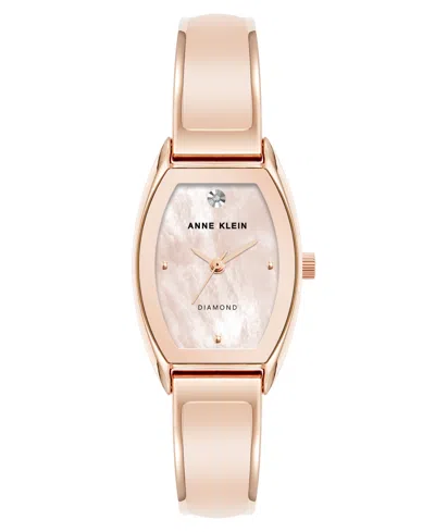 Anne Klein Women's Quartz Cushion Blush Pink Enamel With Rose Gold-tone Metal Alloy Bangle Watch, 22mm In Rose Gold-tone,blush Pink