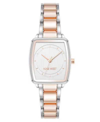 Anne Klein Women's Quartz Cushion Silver-tone And Rose Gold-tone Metal Alloy Watch, 26mm In Multi