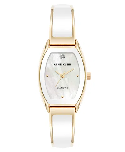 Anne Klein Women's Quartz Cushion White Enamel With Gold-tone Metal Alloy Bangle Watch, 22mm In Gold-tone,white