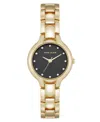 Anne Klein Women's Quartz Delicate Crystal Accented Black Dial Gold-tone Alloy Metal Watch, 28mm In Gold
