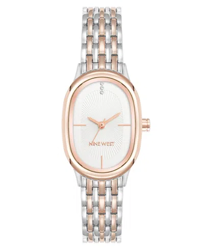 Anne Klein Women's Quartz Delicate Oval Silver-tone And Rose Gold-tone Metal Alloy Watch, 23mm