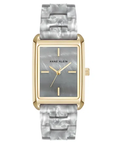 Anne Klein Women's Quartz Delicate Rectangular Light Gray Acetate Bracelet Watch, 26mm In Gold-tone,light Gray