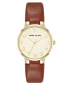 Anne Klein Women's Quartz Round Easy To Read Brown Faux Leather And Gold-tone Alloy Metal Watch, 32mm In Brown,gold-tone