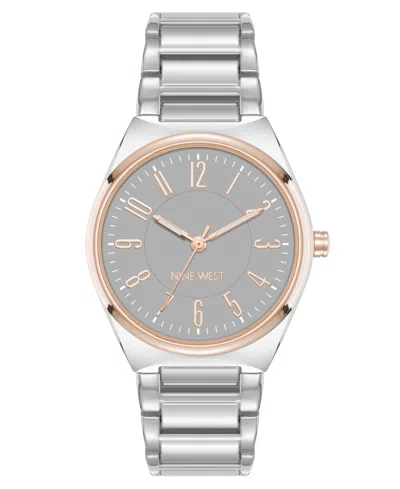 Anne Klein Women's Quartz Easy-to-read Gray And Two-tone Metal Alloy Watch, 34mm In Metallic