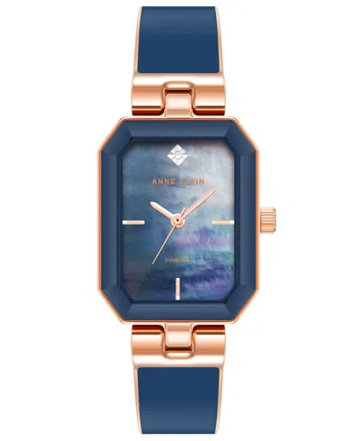 Anne Klein Women's Quartz Enamel Alloy Bangle Watch, 24mm X 37.5mm In Navy,rose Gold-tone