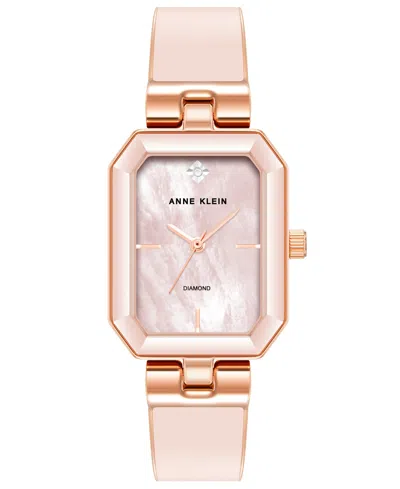 Anne Klein Women's Quartz Enamel Alloy Bangle Watch, 24mm X 37.5mm In Rose Gold-tone